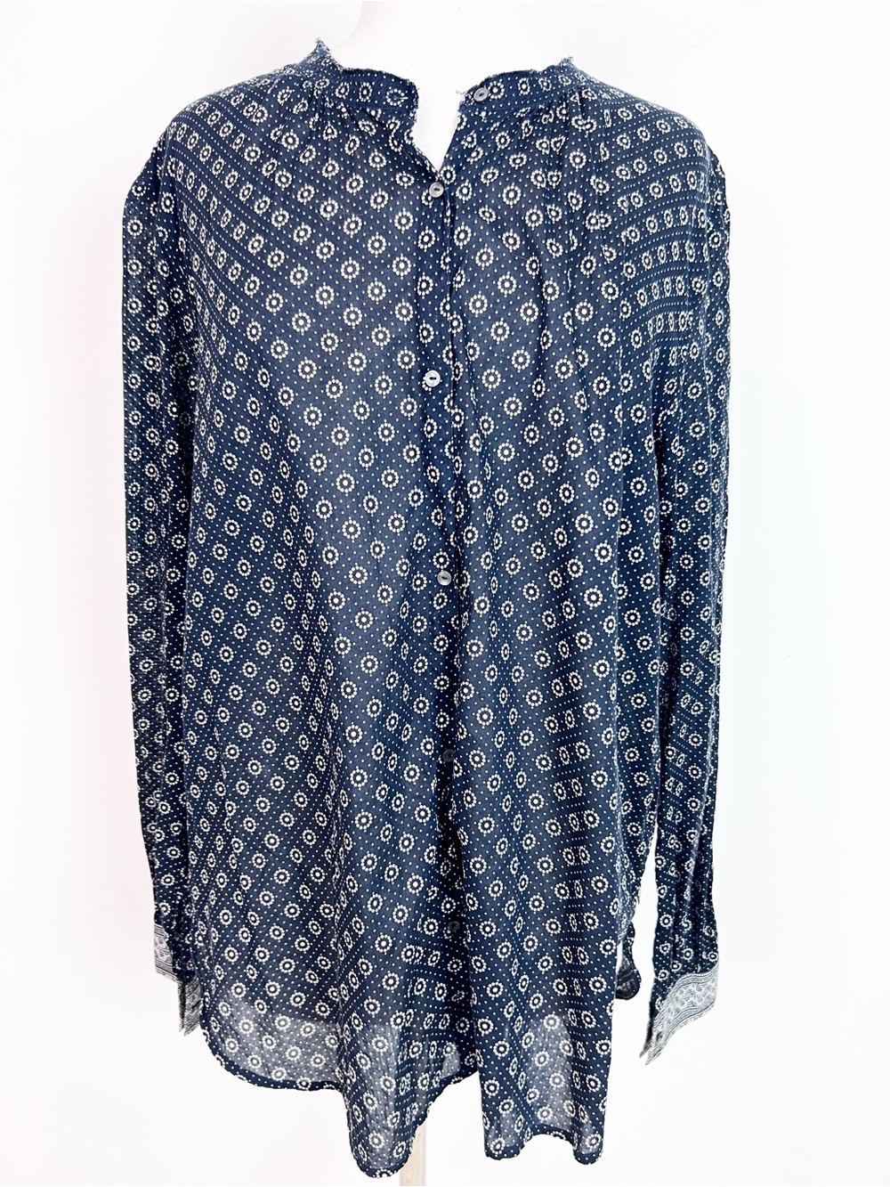 SCOTCH & SODA NAVY WHITE PATTERN LONG SLEEVE BLOUSE WOMENS SZ 4